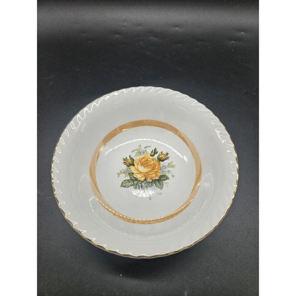 Porcelain Serving  Bowl Yellow Rose Gold Trim Made In Japan Collectible 9